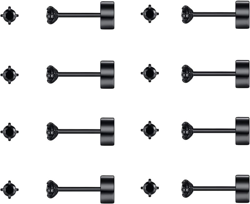 FOSIR 8 Pairs Tiny Flat Back Earrings for Women Men 14K Gold Plated Surgical Stainless Steel Stud Earrings Hypoallergenic Cubic Zirconia Studs Cartilage Earrings 2mm 3mm 4mm - Image 1
